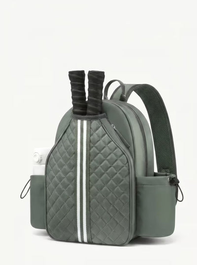 Rally Cross Body Backpack in Green, women's pickleball backpack with crossbody strap and padded paddle sleeve