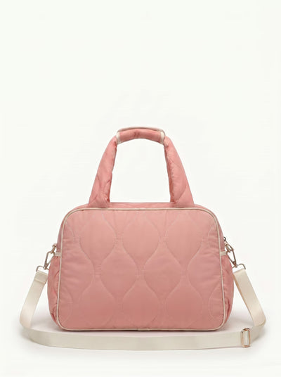 Back view of Pink Rally All Day Duffle showing crossbody strap and padded paddle sleeve
