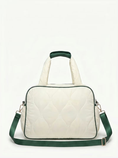 Back view of White Rally All Day Duffle showing crossbody strap and padded paddle sleeve