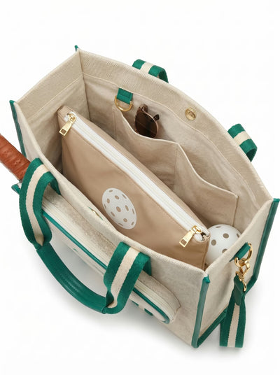 Inside view of Rally All Day Tote, fits 2 paddles, water bottle, change of clothes and balls
