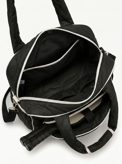 Inside view of Rally All Day Duffle, fits 2 paddles, water bottle, change of clothes and balls