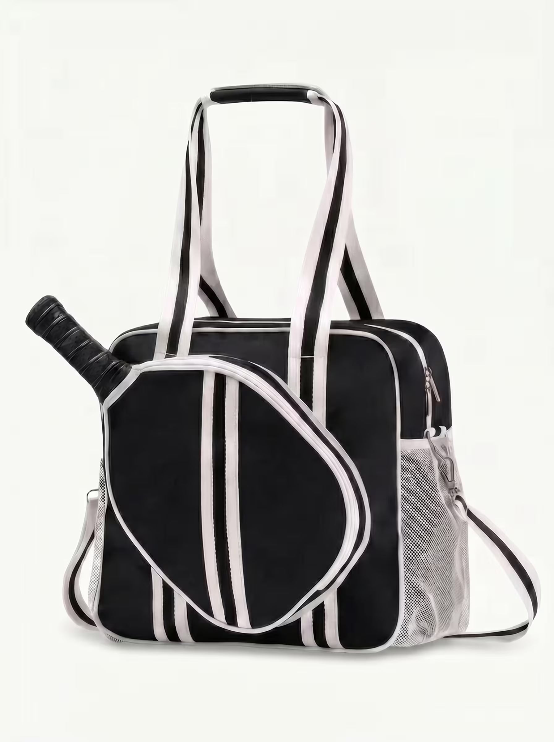 Woman with Rally Court Tote in Black at outdoor pickleball court