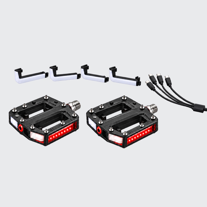 What is in the box: two Rally LED Pedals, four light modules and a USB charging cable